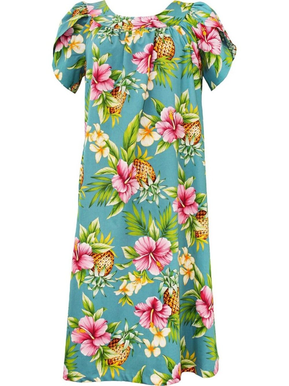 Tropical Pineapple Paradise Tea Length Hawaiian Muumuu House Dress, Size [Insert